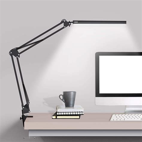 Led Desk Lamp Metal Swing Arm Lamp With Clamp Dimmable Eye Caring