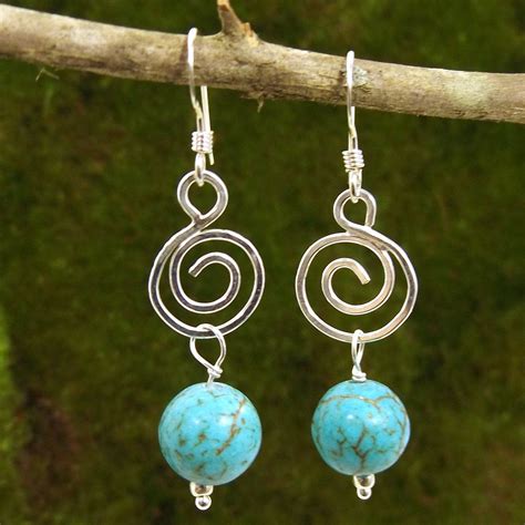 Spiral Turquoise Magnesite Earrings For Meditation And Relaxation In