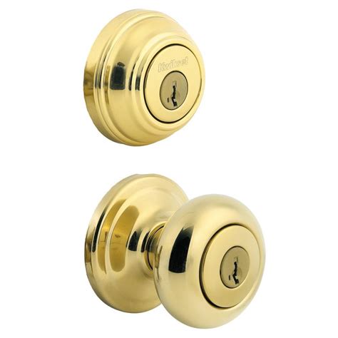 Kwikset Juno Polished Brass Exterior Entry Knob And Double Cylinder