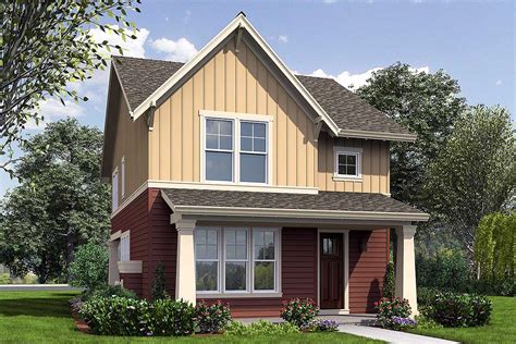 The collection of narrow lot house plans features designs that are 45 feet or less in a variety of architectural styles and sizes to maximize living space. Narrow Home Plan with Rear Garage - 69518AM ...
