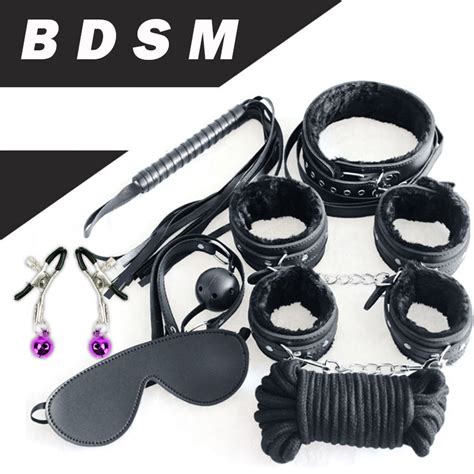 Adult Games 8 Pcs Set Leather Bdsm Slave Bondage Collar Gag Ball Handcuff Nipple Clamps