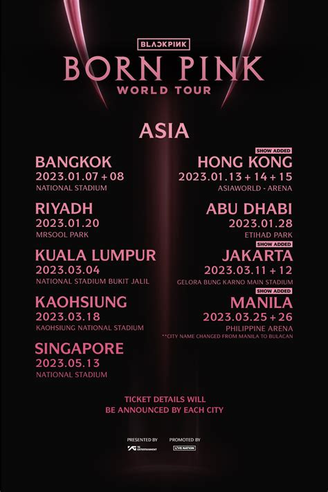 Blackpink World Tour Born Pink Asia Schedule Poster Additional