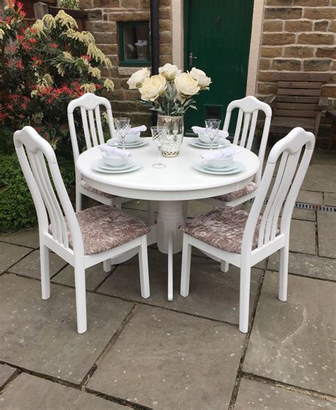 White Round Dining Table And 4 Chairs Shabby Chick Vintage Superior