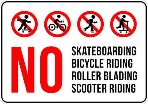 Printed Aluminum A3 Sign No Skateboarding Bicycle Roller Blading