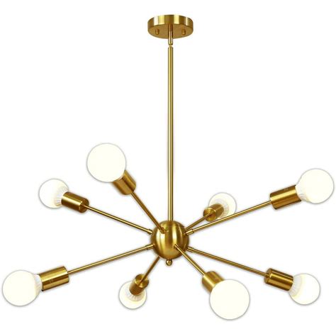 Sputnik Chandelier 8 Light Brushed Brass Pendant Lighting Gold Mid
