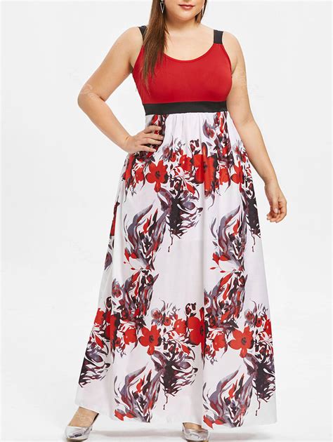 Plus Size Sleeveless Floral Print Maxi Dress [26 Off] Rosegal