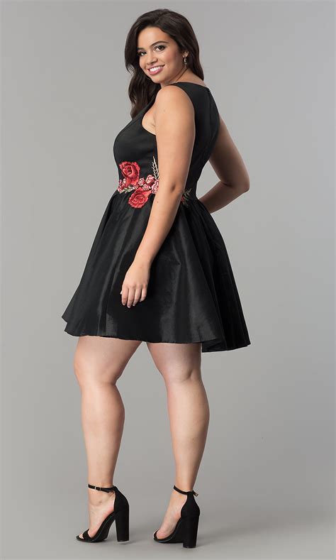 Plus Size Black Satin Short Party Dress Promgirl