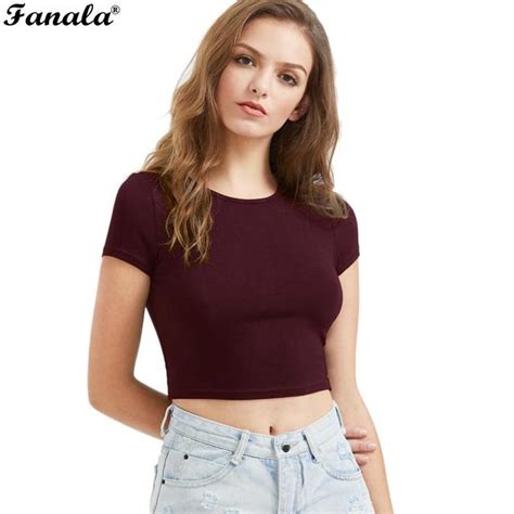 Solid Fashion Women O Neck New Exposed Belly Button Short T Shirt In T