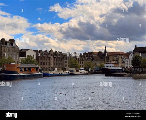 A Beautiful Shot Of Barges On Water In Leith Port Edinburgh The