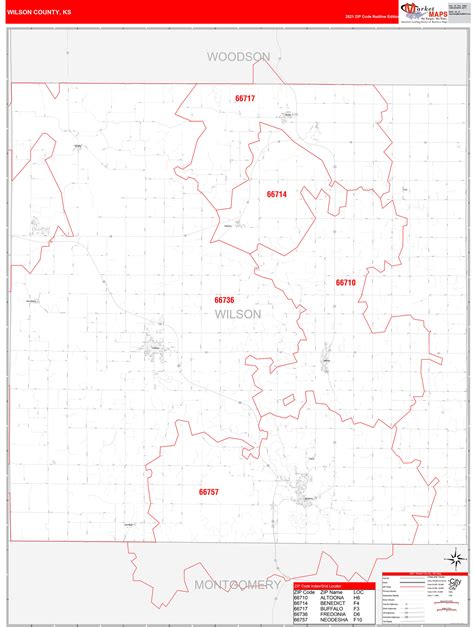 Wilson County Ks Zip Code Wall Map Red Line Style By Marketmaps Mapsales