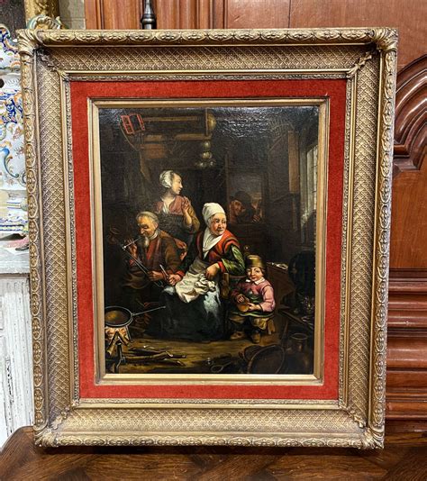 19th Century Dutch Oil On Canvas Painting In Carved Gilt Frame After D