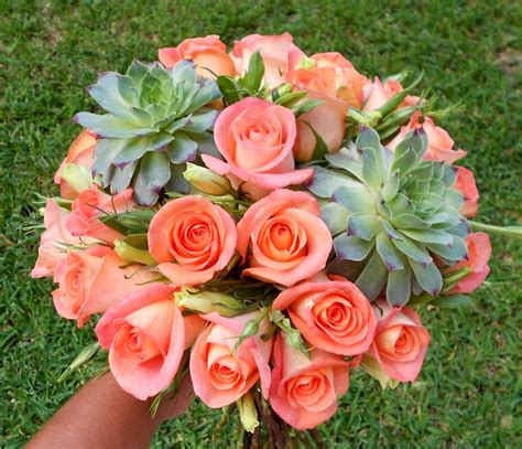 Orange Roses And Succulents Accents Brides Bouquet Orange Rose