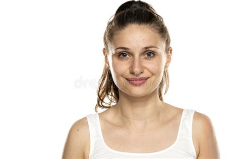 Smiling Woman With Blue Eyes And No Makeup Stock Photo Image Of