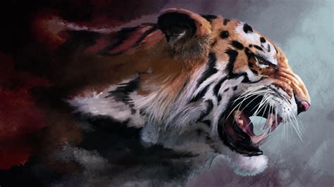 Wallpaper Artwork Tiger Wildlife Big Cats Whiskers Roar