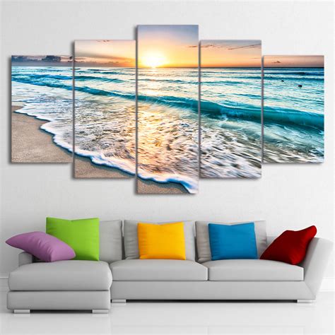 5 Piece Tropical Beach Sunset Canvas Wall Art Decorzee