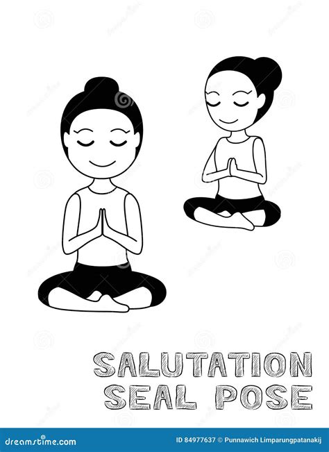 Yoga Salutation Seal Pose Cartoon Vector Illustration Monochrome Stock
