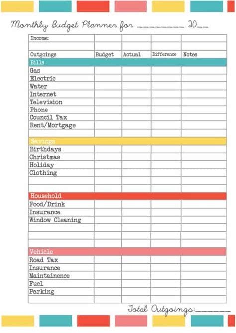 brilliant   monthly budget template printable