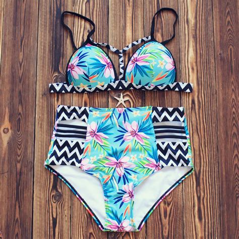 high waist sexy women bikinis set 2017 new bikini flower print beach wear women bathing suits