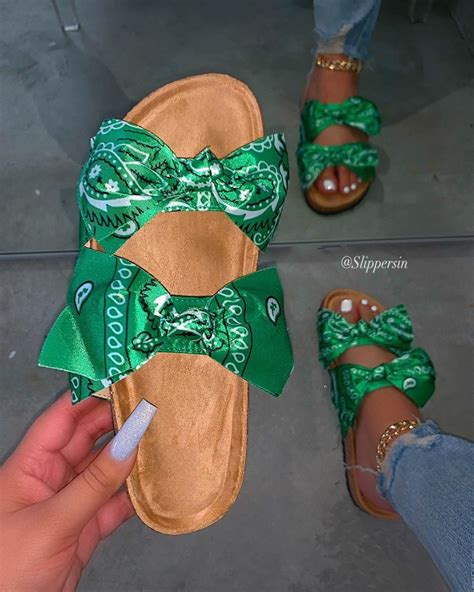 Cute Printed Bows Slide Sandals Womens Slides Shoes Sandals Heels