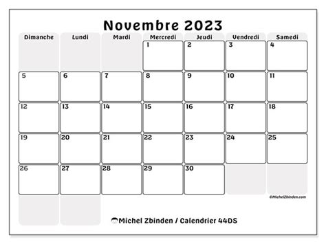 Calendrier Novembre 2023 à Imprimer “54ds” Michel Zbinden Ch