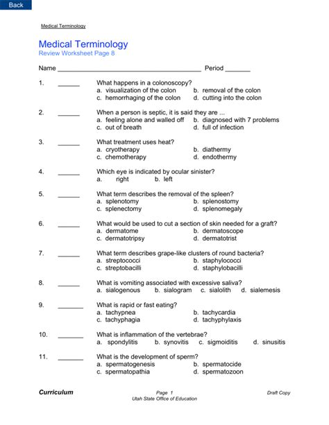 Medical Terminology Worksheets With Answers