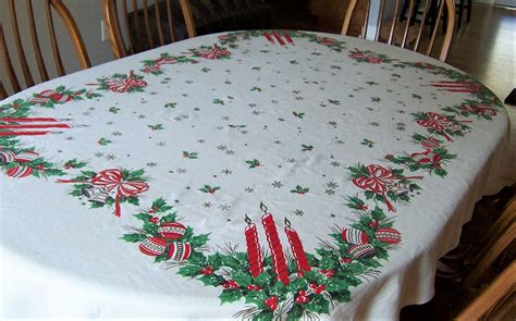 Vintage Linen Christmas Tablecloth Extra Large Size 90 Etsy Vintage