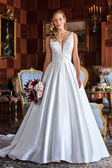 T222004 Mikado Box Pleated Ball Gown with Empire Beaded Bodice