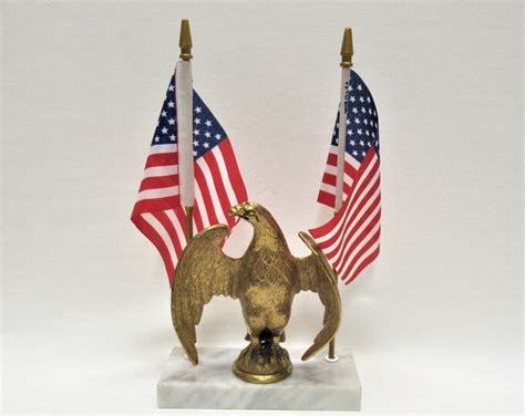 Vintage Brass Eagle Flag Holder Figurine On Marble Base Etsy