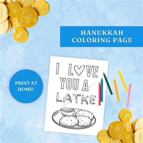 I Love You A Latke Hanukkah Coloring Sheet Judaica Printable Etsy