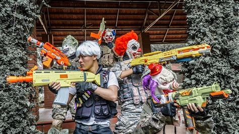 Banana Nerf War Warrior S W A T Team Nerf Guns Fight Spooky Clown