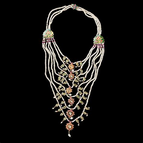 Bonhams A Gem Set Enamelled Necklace On Seed Pearl Strands India Late 19th Early 20th Century