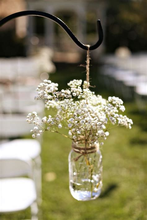 Mason Jar Babys Breath Aisle Decoration