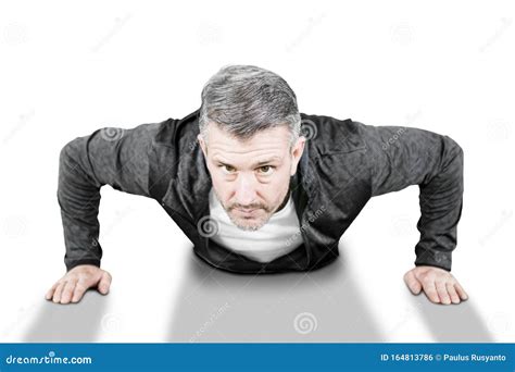 Caucasian Man Doing Push Ups Isolated Over White Stock Photo Image Of