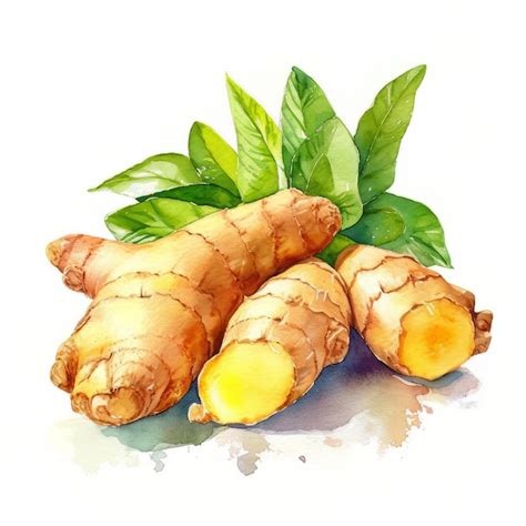 Premium Ai Image A Watercolor Painting Of Ginger With Green Leaves