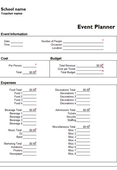 Ms Excel Event Planner Template Ms Excel Templates Ready Made