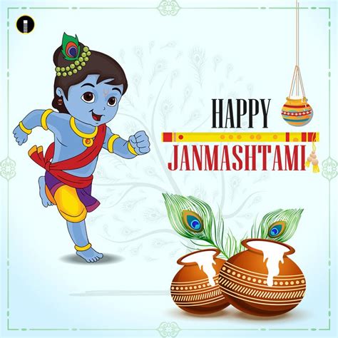 Happy Janmashtami Indian Festival Celebrating Birth Of Krishna