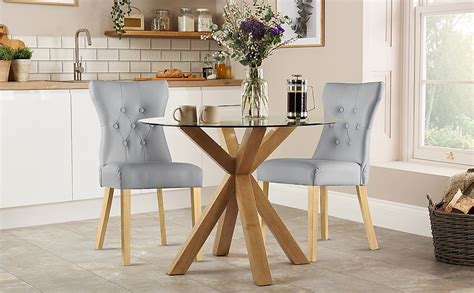 Hatton Round Dining Table And 4 Bewley Chairs Glass And Natural Oak