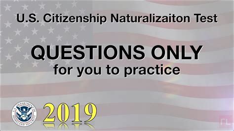 Us Citizenship Test Questions Only For Practice 2019 Youtube