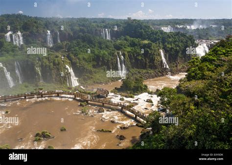 Iguazu Falls From The Brazilian Side With Pedestrian Walkway Below And