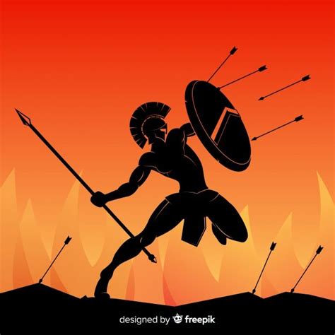 Silhouette Of Spartan Warrior With Javelin Warrior Drawing Ancient