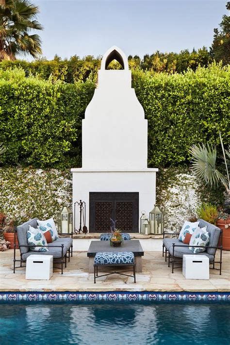 Mediterranean Backyard With White Stucco Moorish Style Outdoor