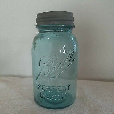 Vintage Ball Perfect Mason Green Glass Quart Canning Jar With Zinc Lid