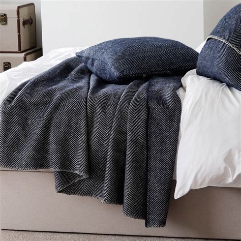 Navy And Grey Herringbone Bed Throw Marquis And Dawe