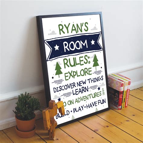 Personalised Bedroom Rules Sign Boy Bedroom Decor Wall Art T