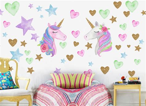 2 Sheets Unicorn Wall Decor For Bedroom Removable Unicorn Wall Decals
