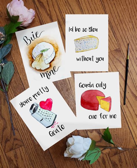 Set Of Cheesy Valentine Cards Printable Watercolor Etsy