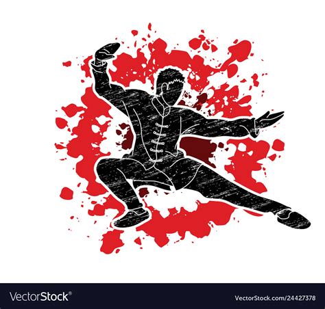 Man Kung Fu Pose Ready To Fight Graphic Royalty Free Vector