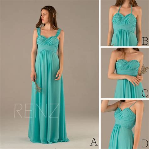 2016 turquoise bridesmaid dress convertible double straps wedding dress chiffon party dress