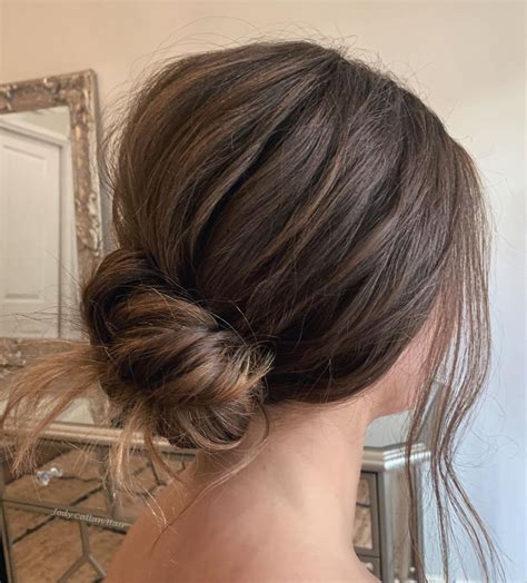 Short hair refers to any haircut with little length. Undone bun, Messy bun | Low bun bridal hair, Bun ...