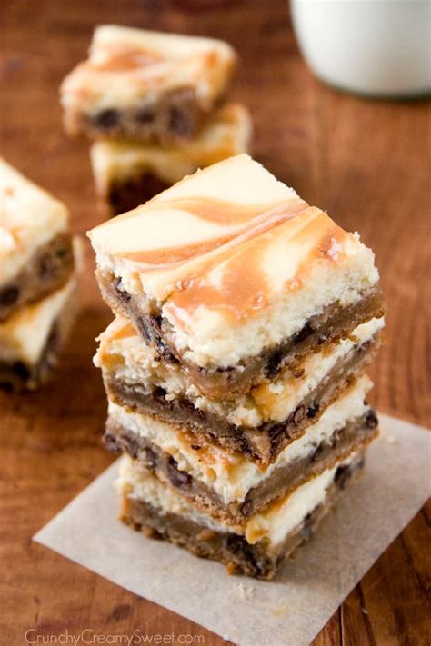 Caramel Swirl Cheesecake Chocolate Chip Cookie Bars Crunchy Creamy Sweet